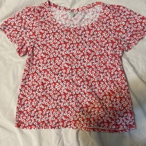 Lucky Brand Woman’s Size Medium Cotton Floral Knit Short Sleeved Top